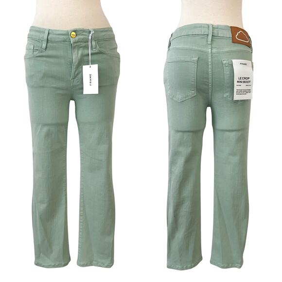 Frame Le Crop Mini Boot Mid-Rise Denim Jeans Pants in Aloe Light Green 26 NWT - Picture 1 of 11